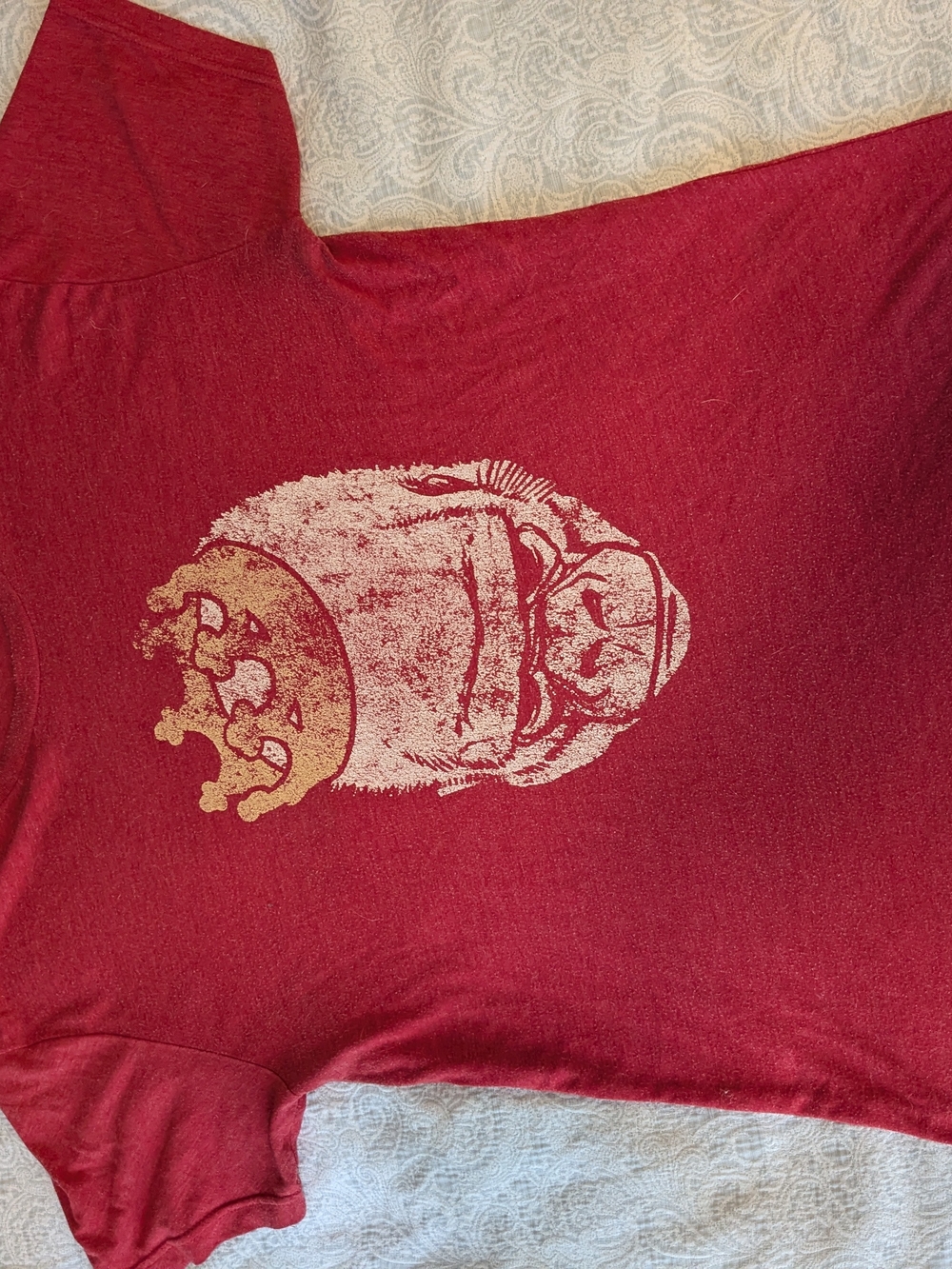 Threadless Maroon Short-Sleeve Tee with Crowned Face Graphic